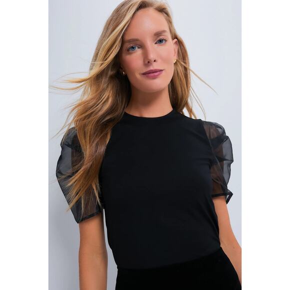 TUCKERNUCK Hyacinth House Black Tulle Sleeve Darby Blouse NWT Size XS - Picture 1 of 10